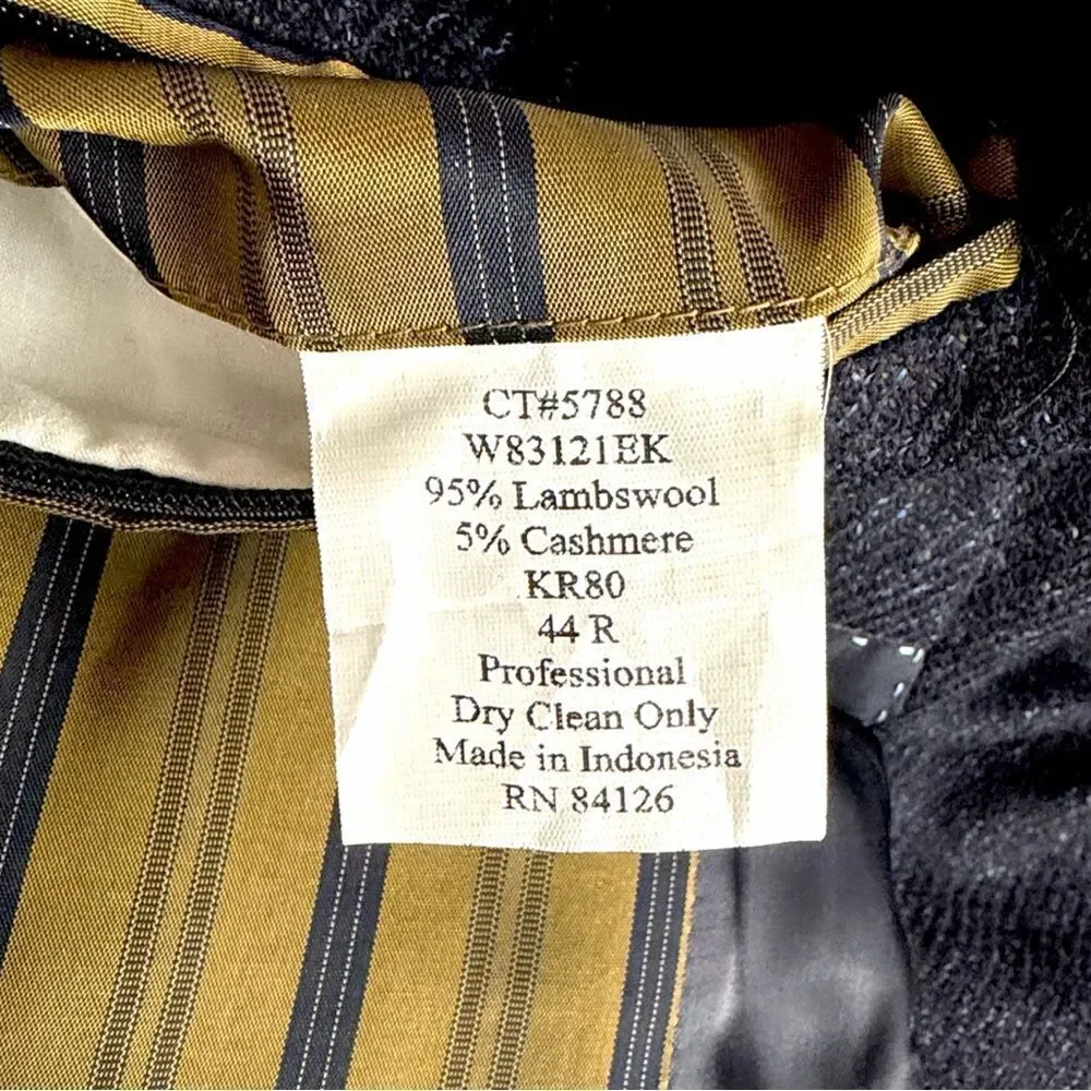 Kroon Wool Cashmere Sport Coat Blazer 3 Button Double Vent Dark Navy 44R
